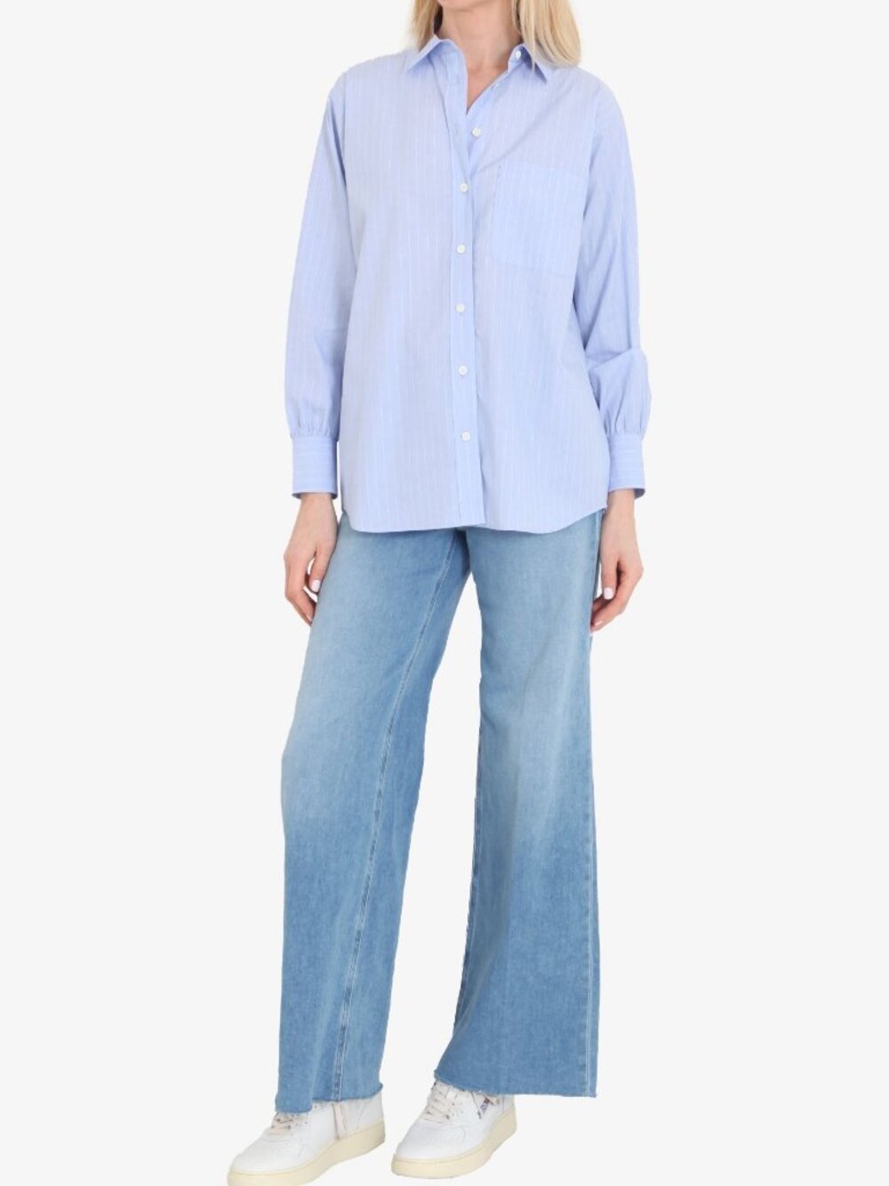 FRAME Light Blue Pinstripe Oversized Button Down Shirt S